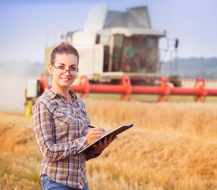 Agricultural analyst in a field during harvest season